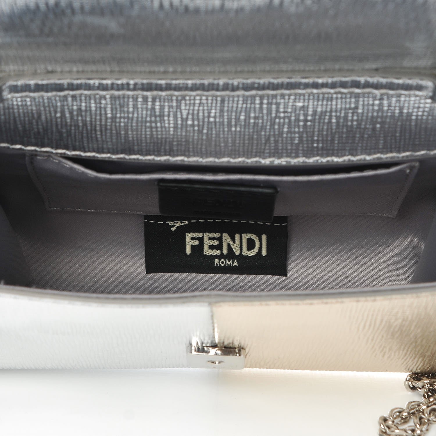 Fendi Vitello Mirror Elite Bi-Color Mini Rush Clutch Argento Champagne 5 of 7