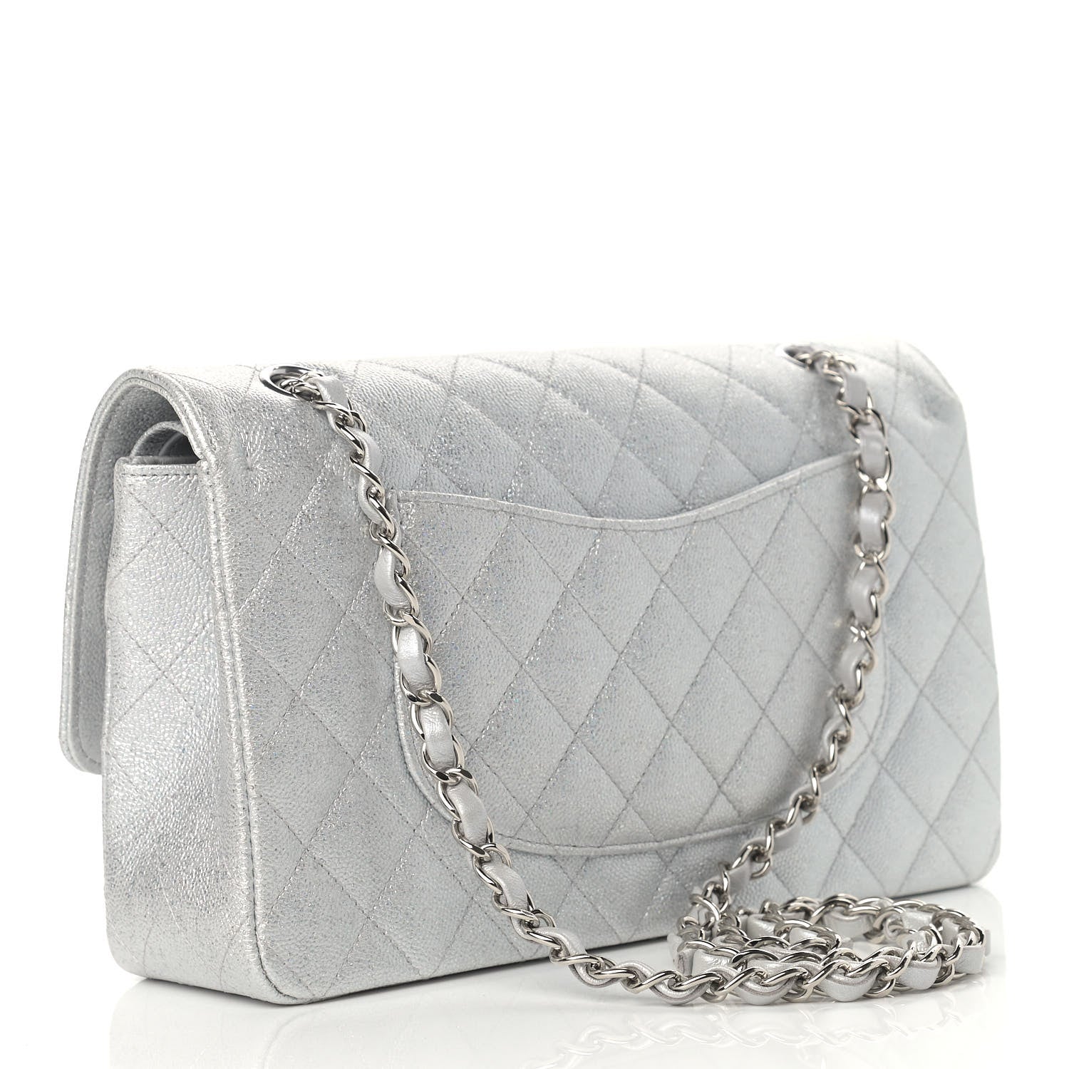 Chanel Glittered Metallic Caviar Quilted Medium Double Flap Silver 3 of 9