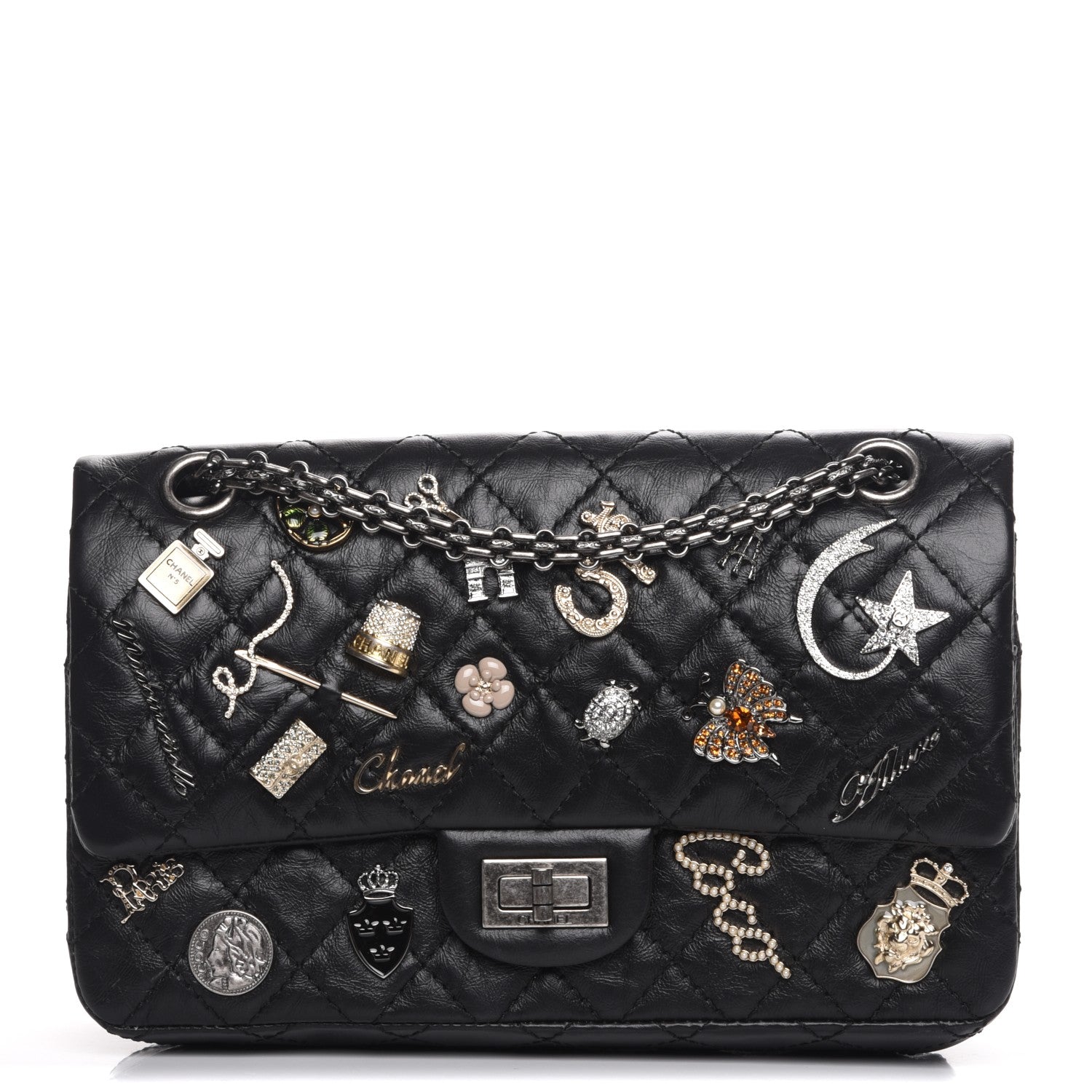 Chanel Aged Calfskin Lucky Charms 2.55 Reissue 225 Flap Black 1 of 8