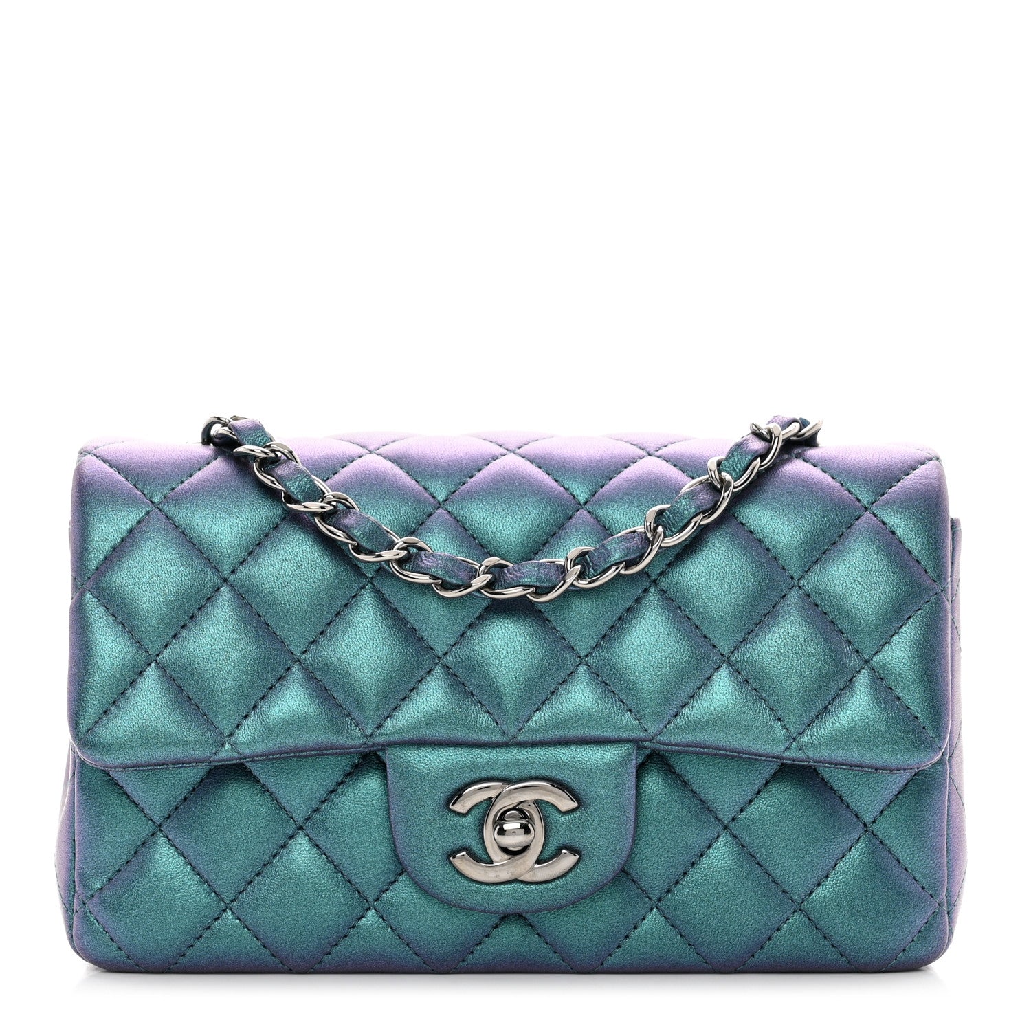 Chanel Iridescent Lambskin Quilted Mini Rectangular Flap Turquoise 1 of 10