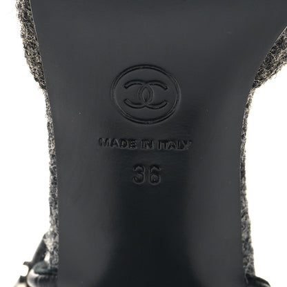 Chanel Tweed Satin Slingback Cap Toe Bow Pumps 36 Grey Black 7 of 8