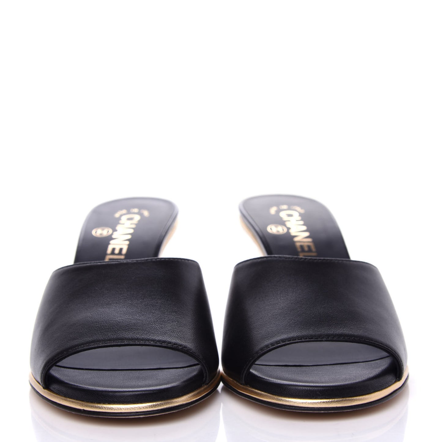 Lambskin Lucite CC Wedge Mules 36.5 Black