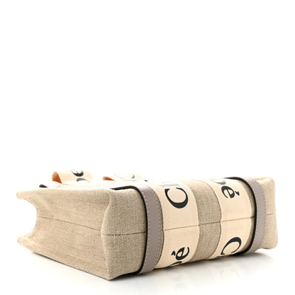 Chloe Linen Calfskin Small Woody Ribbon Tote With Strap White Grey 4 of 10