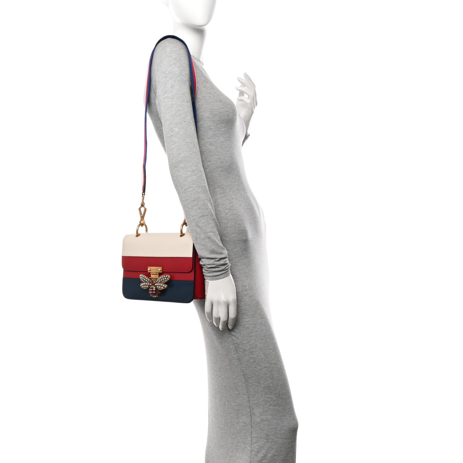 Gucci Calfskin Sylvie Web Queen Margaret Shoulder Bag Blue Agata Hibiscus Red Mystic White 2 of 16