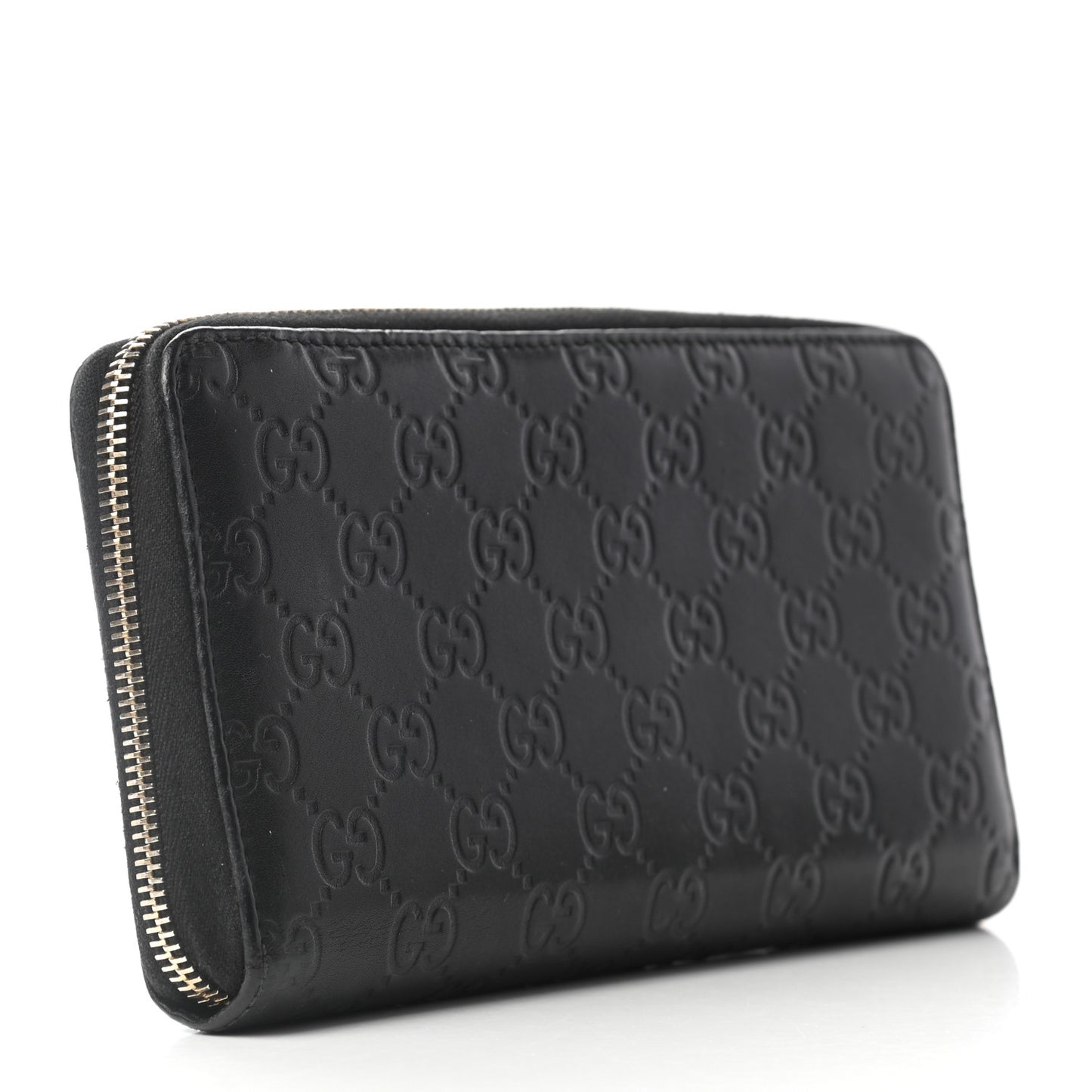 Guccissima Metal Bar Zip Around Organizer Wallet Black