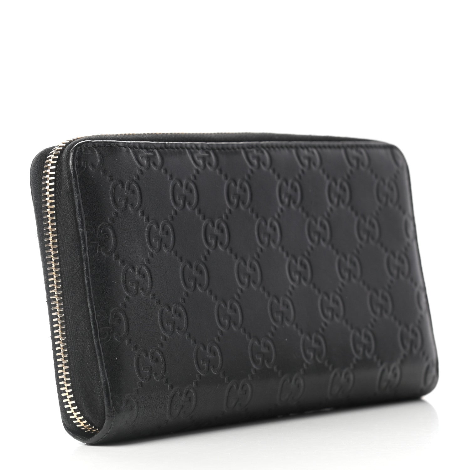 Gucci Guccissima Metal Bar Zip Around Organizer Wallet Black 3 of 7