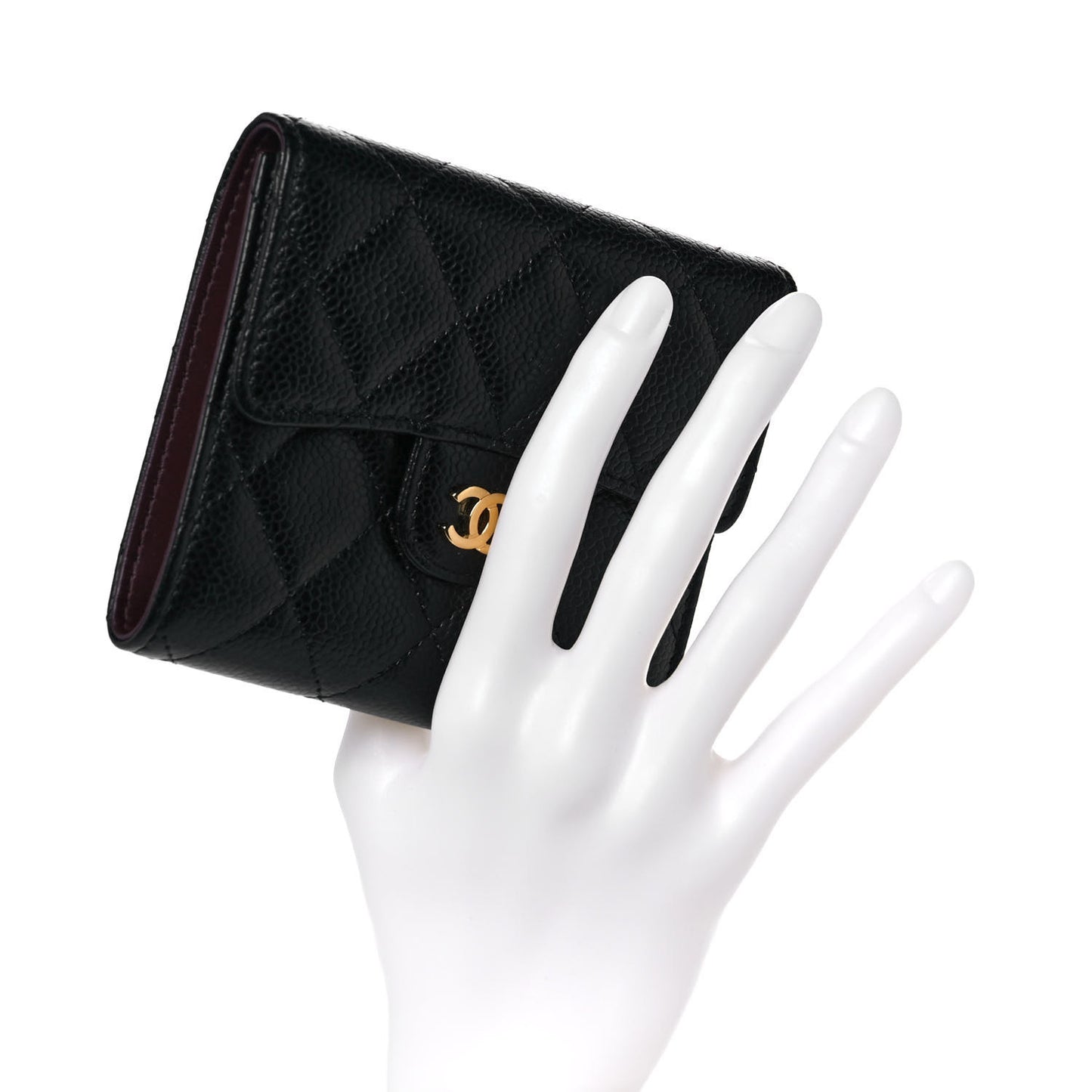 Caviar Quilted Compact Flap Wallet Black