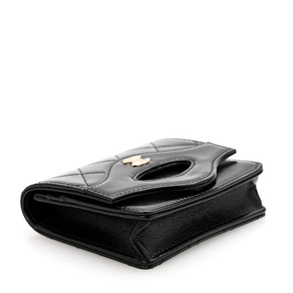 Chanel Shiny Crumpled Calfskin Quilted 31 Card Holder Wallet Black 4 of 9