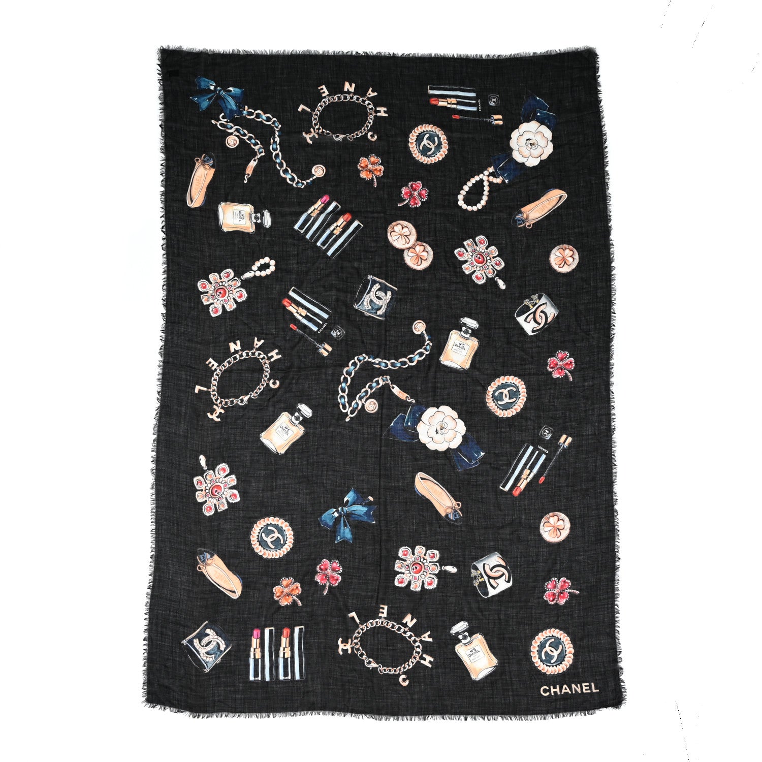Chanel Cashmere Fringe Scarf Black 1 of 5