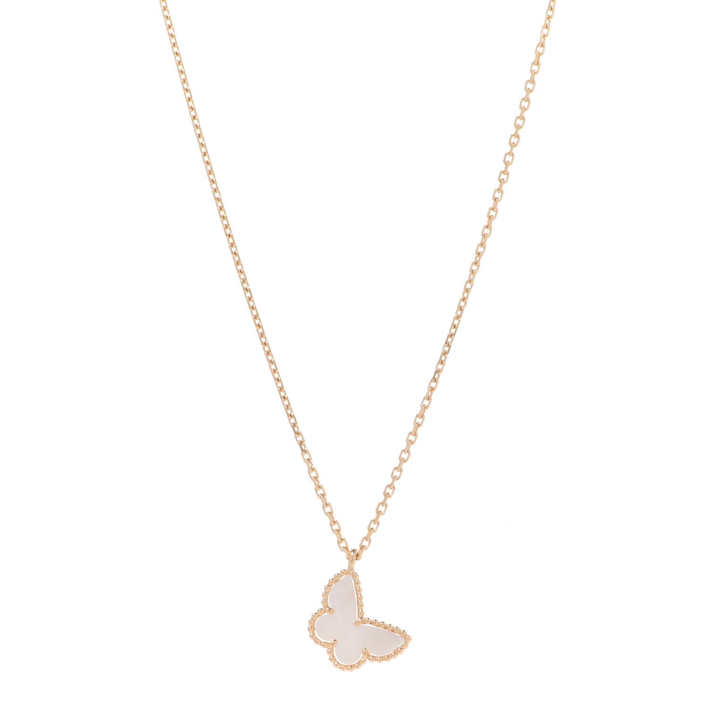 18K Yellow Gold Mother of Pearl Sweet Alhambra Butterfly Pendant Necklace