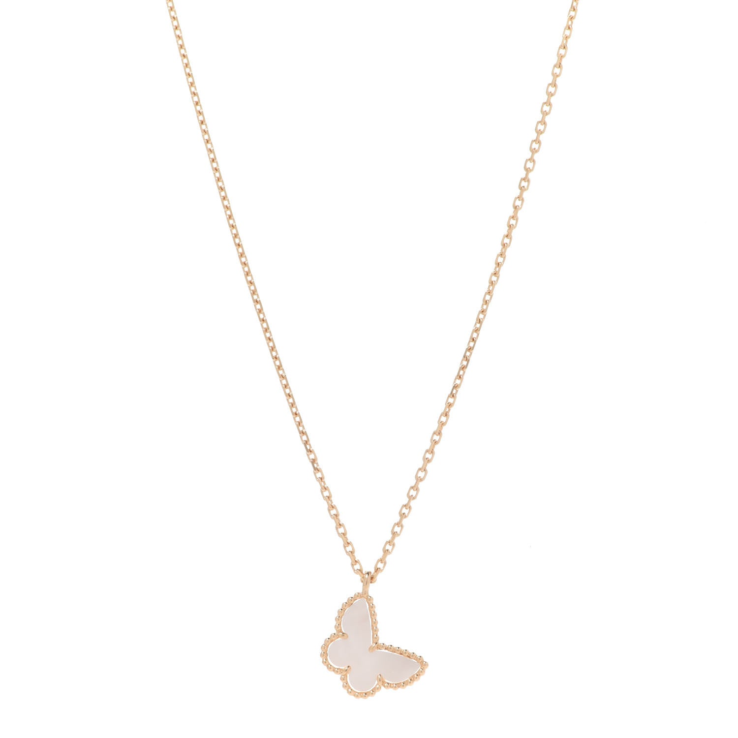 Van Cleef & Arpels 18K Yellow Gold Mother of Pearl Sweet Alhambra Butterfly Pendant Necklace 1 of 8