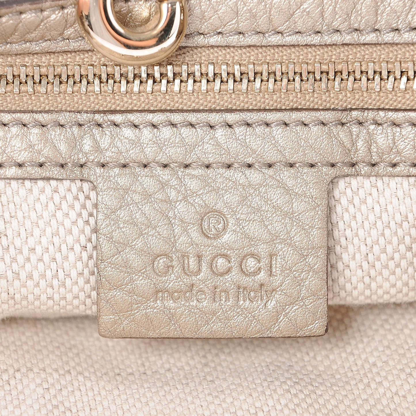 Metallic Pebbled Calfskin Medium Soho Chain Shoulder Bag Golden Beige