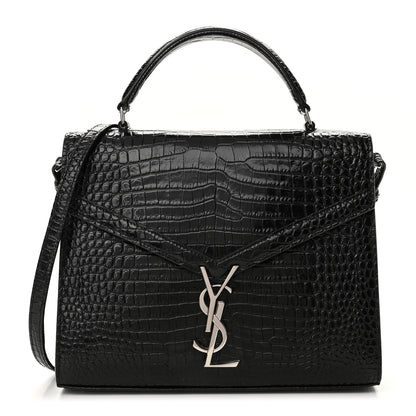 Saint Laurent Calfskin Crocodile Embossed Medium Classic Monogram Cassandra Top Handle Black Rouge Legion 1 of 12