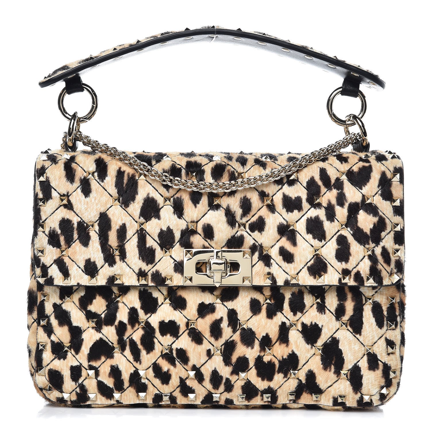Valentino Garavani Calf Hair Leopard Print Medium Rockstud Spike Shoulder Bag 1 of 10
