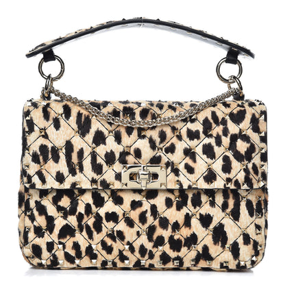 Valentino Garavani Calf Hair Leopard Print Medium Rockstud Spike Shoulder Bag 1 of 10