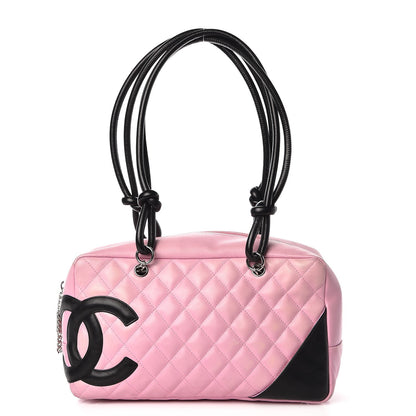 Chanel Calfskin Quilted Large Cambon Bowler Pink Black 1 of 14