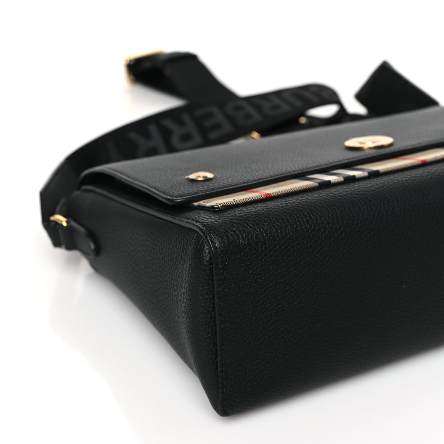 Burberry Coated Canvas Calfskin Vintage Check Medium Note Crossbody Bag Black 7 of 8