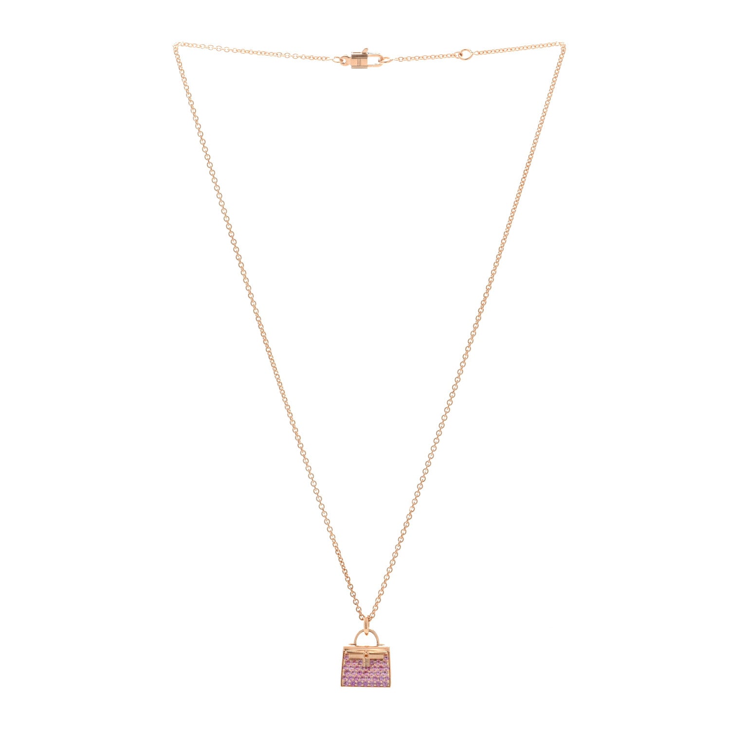 Hermes 18K Rose Gold Pink Sapphire Kelly Amulettes Pendant Necklace 2 of 3