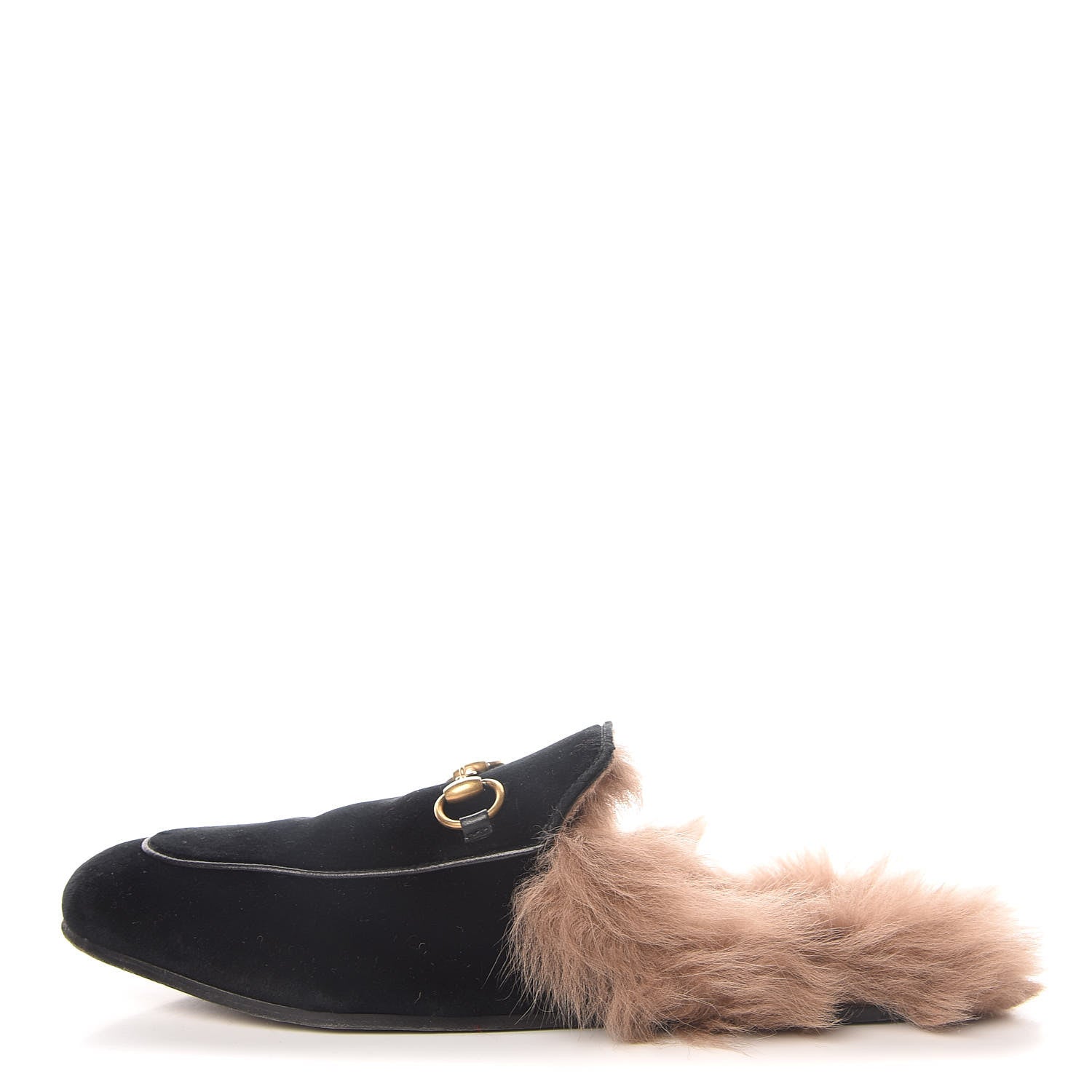 Gucci Velvet Fur Womens Princetown Slippers 37 Black 1 of 10