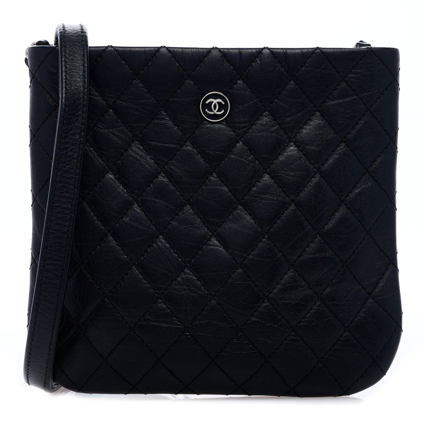 Aged Calfskin Quilted Crossbody Bag Black