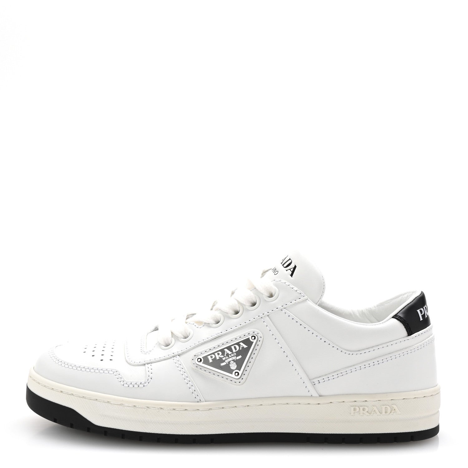 Prada Vitello Rois Triangle Womens Downtown Low Top 30mm Sneakers 36 White Black 1 of 10