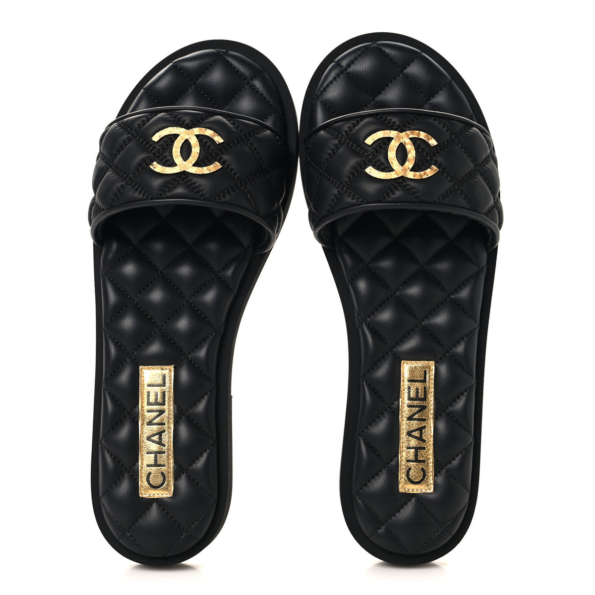 Lambskin Quilted Textured CC Mules Sandals 39 Black