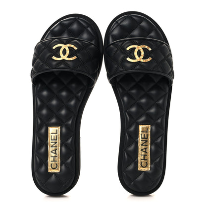 Chanel Lambskin Quilted Textured CC Mules Sandals 39 Black 2 of 10