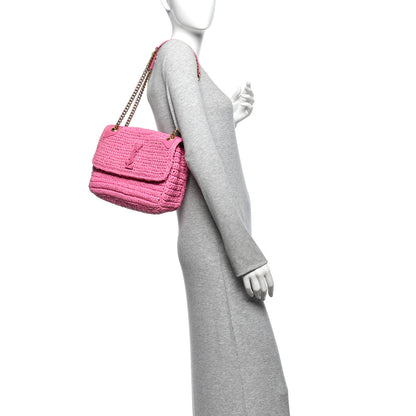 Saint Laurent Raffia Calfskin Monogram Medium Niki Chain Satchel Bright Pink 2 of 13