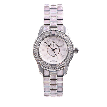 Christian Dior Stainless Steel Diamond Pave Bezel Sapphire 29mm Christal Quartz Watch Pink 1 of 8
