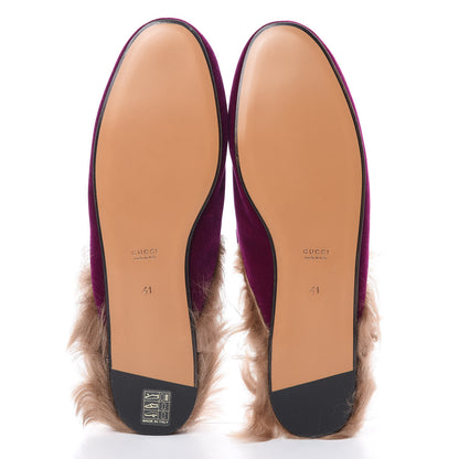 Gucci Velvet Fur Womens Princetown Slippers 40 Fucsia Violet Cyclamen Natural 5 of 7