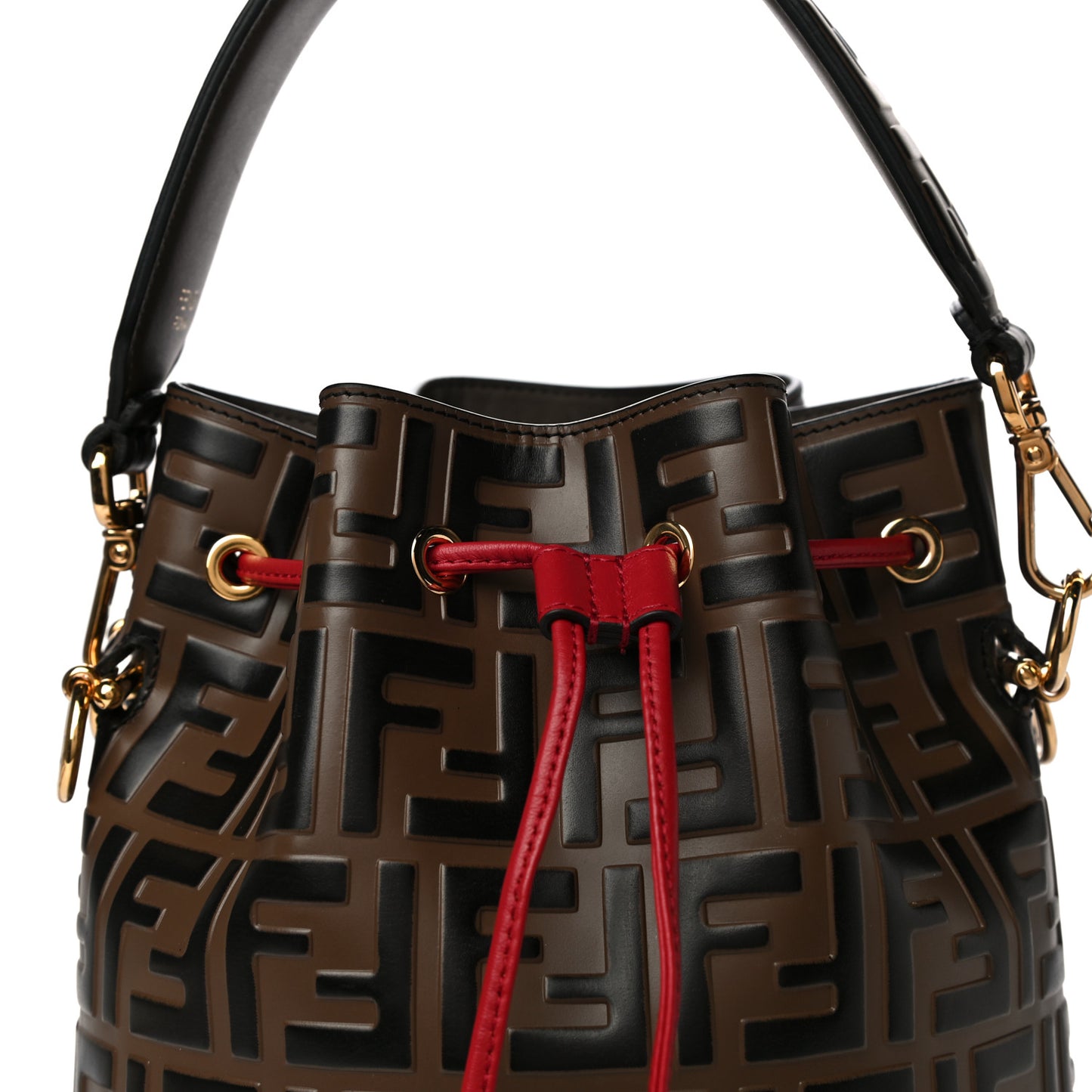 Vitello Grace F is Fendi Bi-Color FF 1974 Embossed Grande Mon Tresor Bucket Bag Maya Black Fragola