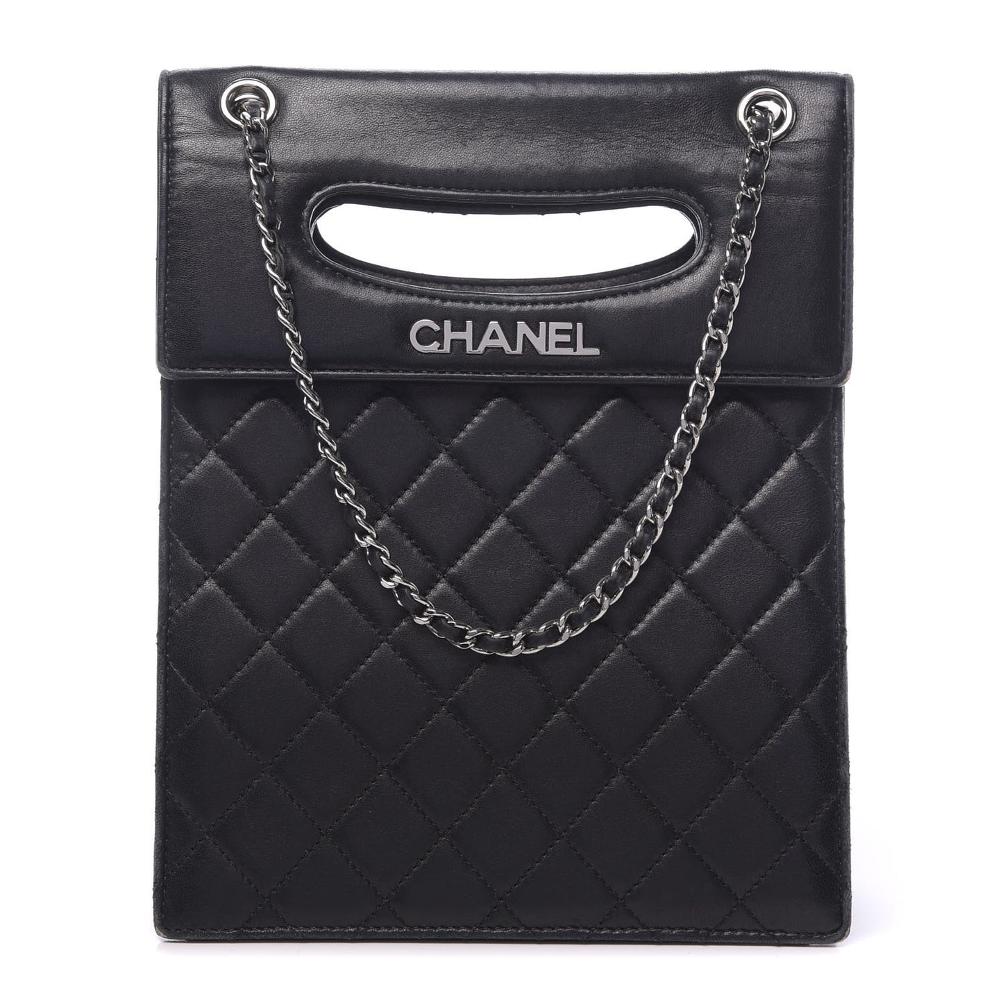 Lambskin Top Handle Logo Flap Black