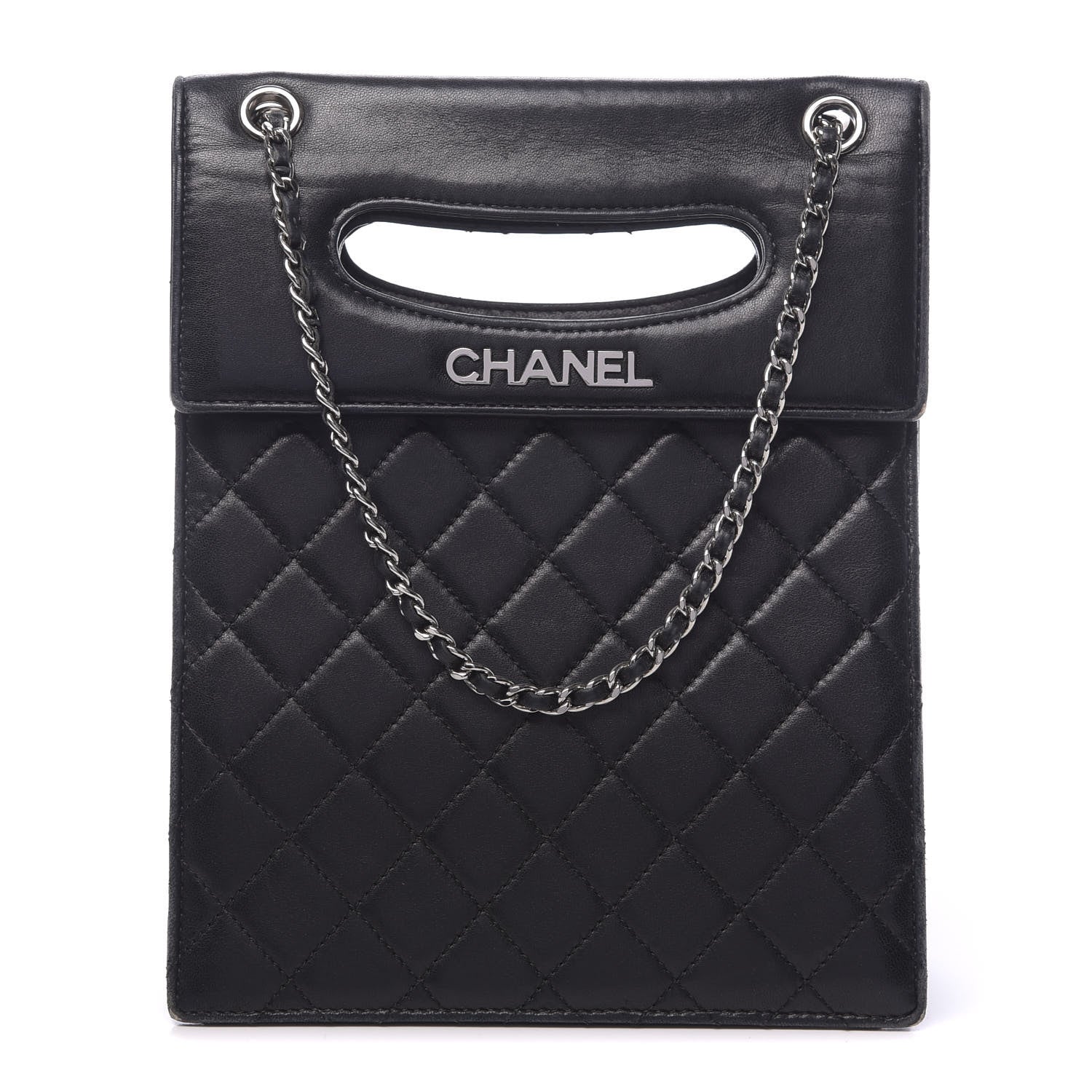 Chanel Lambskin Top Handle Logo Flap Black 1 of 18
