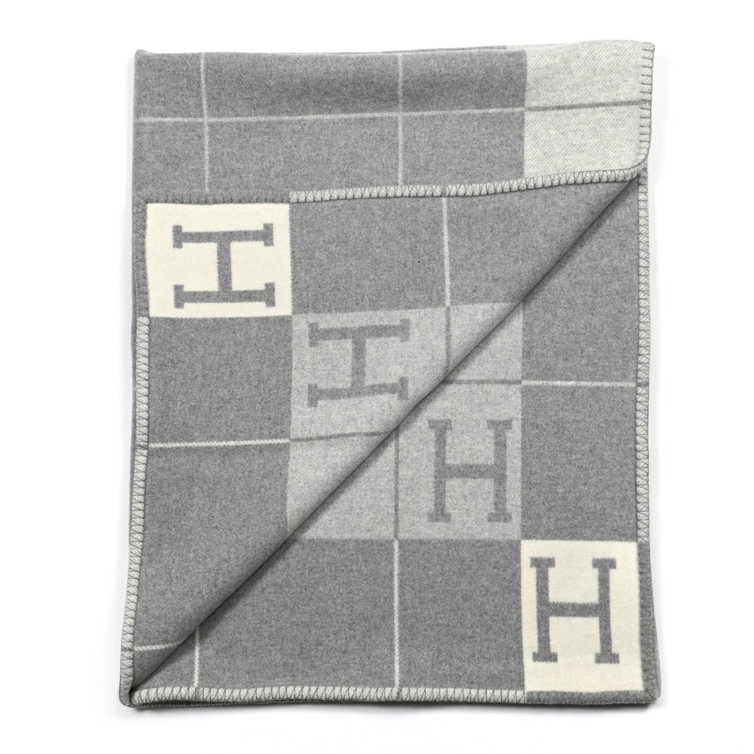 Hermes Wool Cashmere Avalon III Blanket Ecru Gris Clair 2 of 3