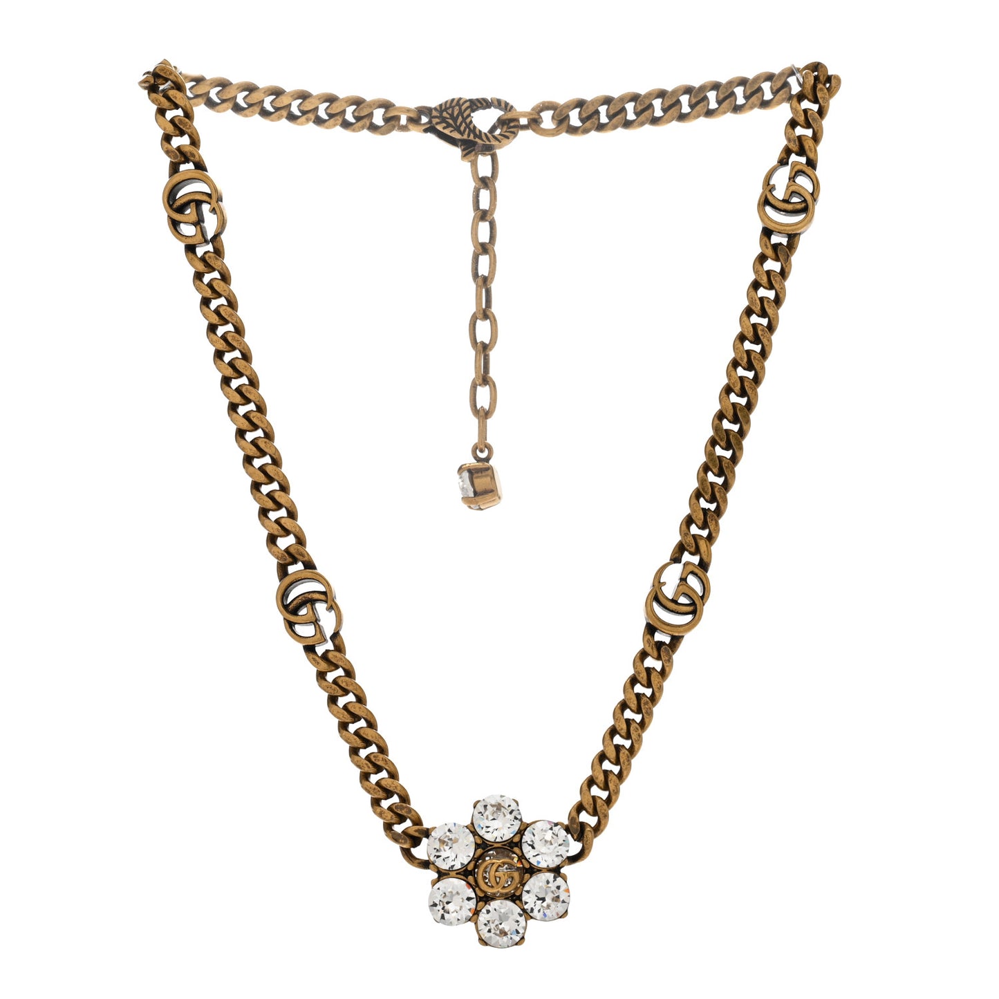Metal Crystal Double G Necklace Aged Gold