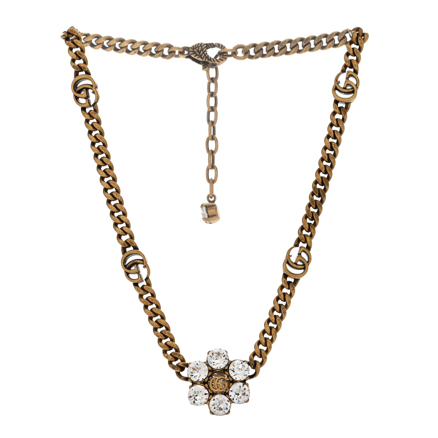 Gucci Metal Crystal Double G Necklace Aged Gold 3 of 5