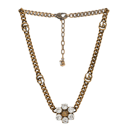 Gucci Metal Crystal Double G Necklace Aged Gold 3 of 5