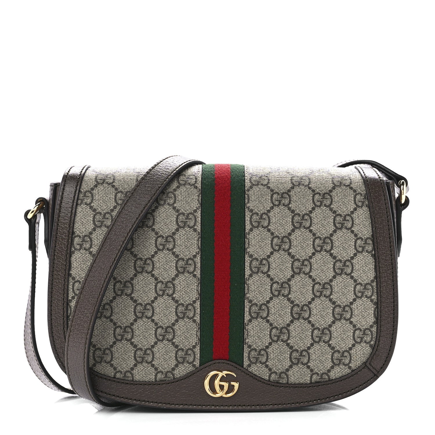 Gucci GG Supreme Monogram Web Small Ophidia Flap Messenger Bag Brown 1 of 12
