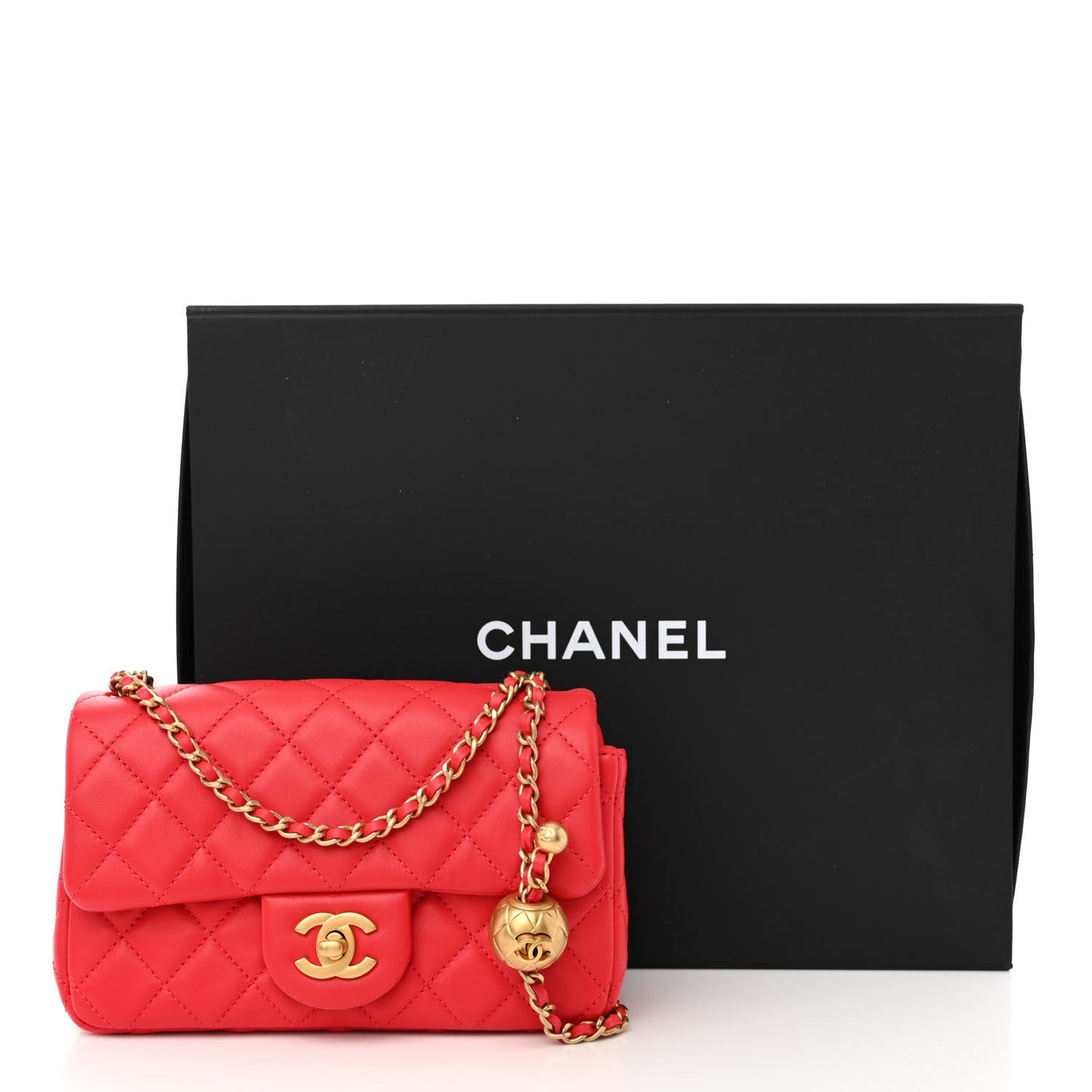 Lambskin Quilted Mini Rectangular Pearl Crush Flap Red