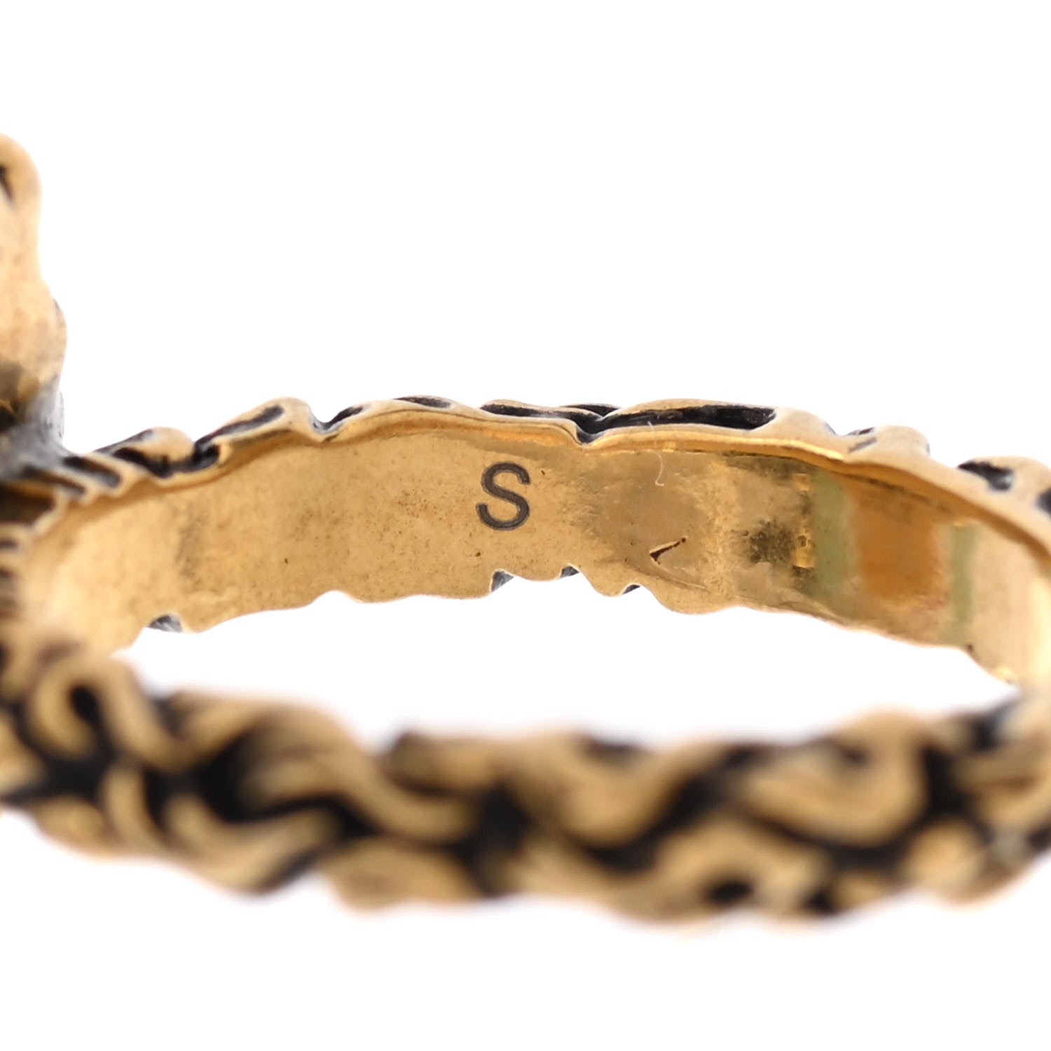 Gucci Metal Glass Bead Lion Head GG Ring S Aged Gold Multicolor 5 of 6
