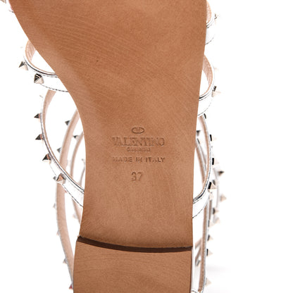 Valentino Garavani Metallic Nappa Lovestud Caged Flat Sandals 37 Silver 6 of 9