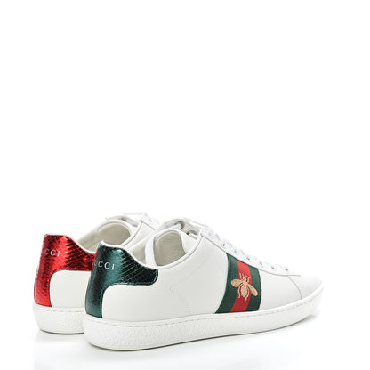 Gucci Calfskin Ayers Bee Embroidered Womens Ace Sneakers 37 White Green 4 of 9