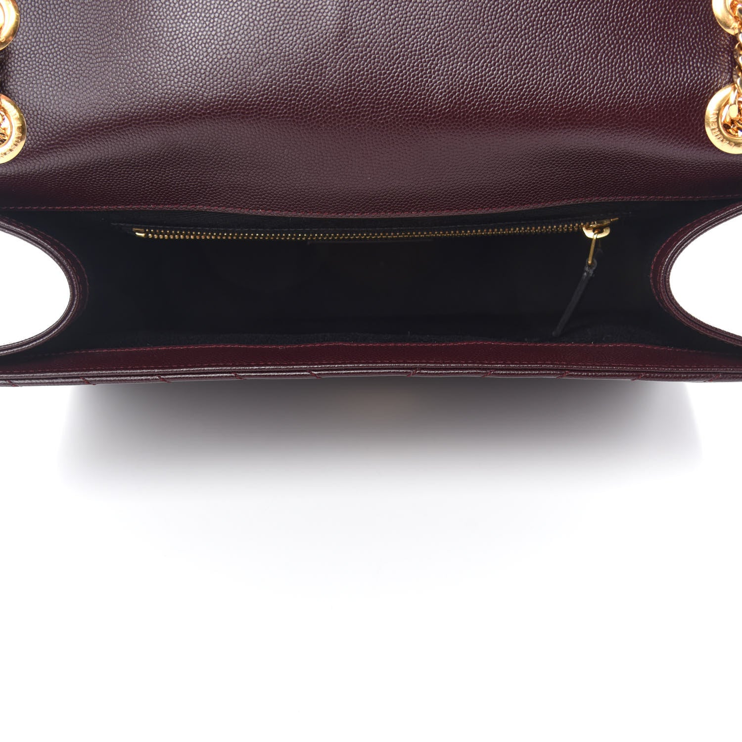Saint Laurent Grain De Poudre Matelasse Chevron Large Monogram Satchel Rouge Legion 5 of 11