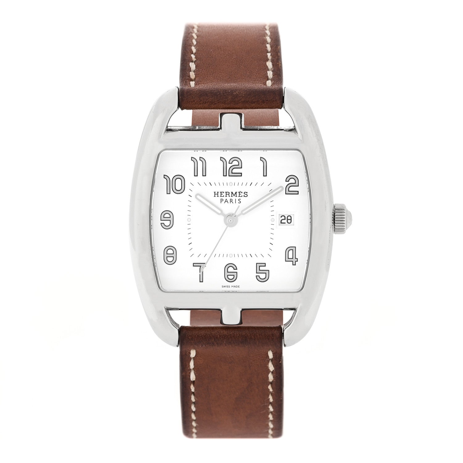 Hermes Stainless Steel Barenia 33mm Cape Cod Tonneau Double Tour Quartz Watch Fauve 1 of 4
