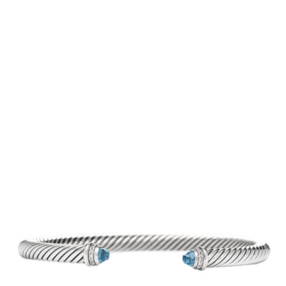 David Yurman Sterling Silver Diamond Blue Topaz 5mm Cable Classics Bracelet 1 of 3
