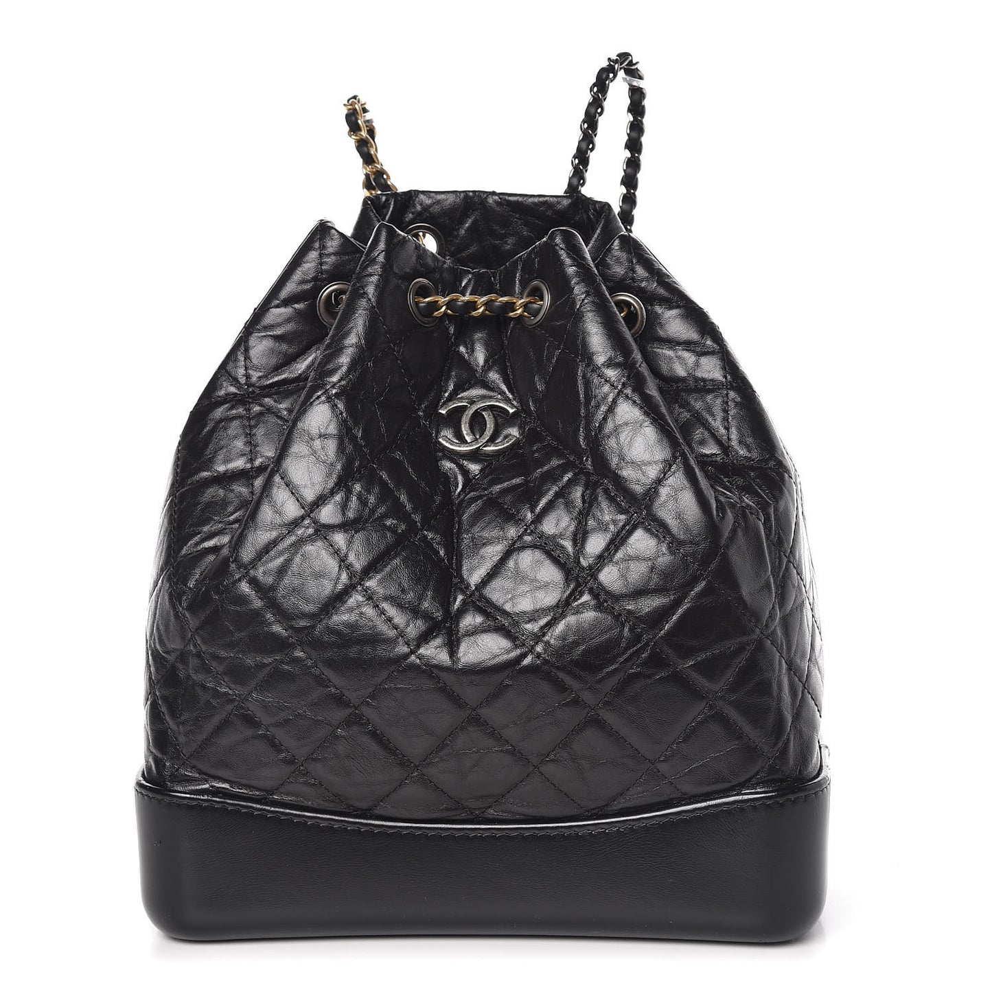 Aged Calfskin Quilted Gabrielle Backpack Black