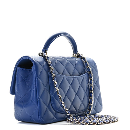 Chanel Lambskin Quilted Mini Top Handle Rectangular Flap Dark Blue 2 of 9