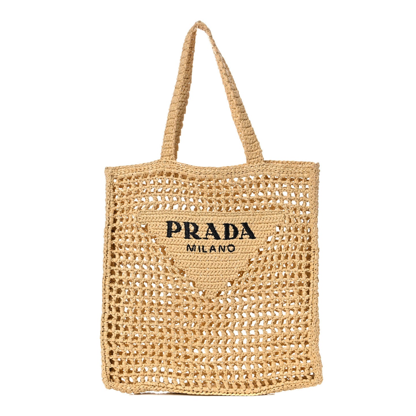Yarn Raffia Effect Crochet Logo Embroidered Tote Bag Naturale