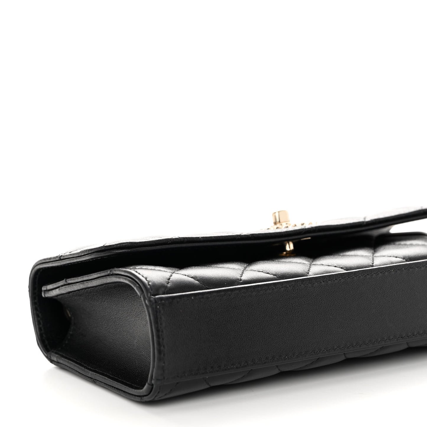 Lambskin Quilted Trendy CC Flap Phone Holder With Chain Black