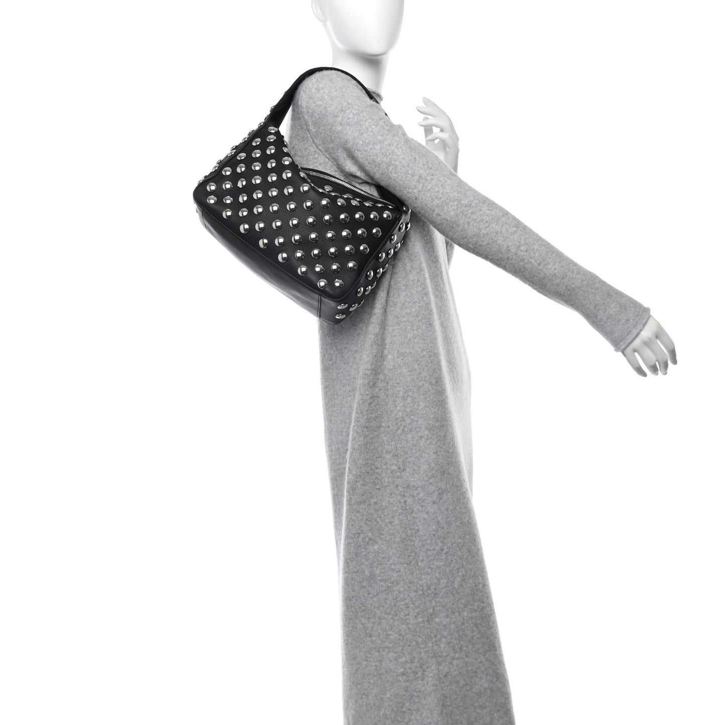 Pebbled Sport Calfskin Studded Elena Black